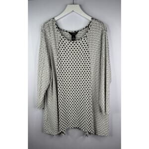 Ali Miles Tunic Top Womens 2X Black White Textured Stretchy Lagenlook Artsy